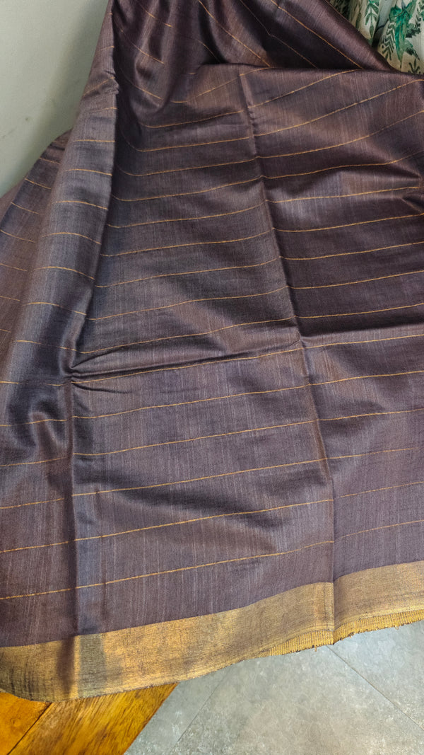 Dark grey checked bagalpuri silk saree - BPR3