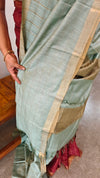 Mint green checked bagalpuri silk saree - BPR3