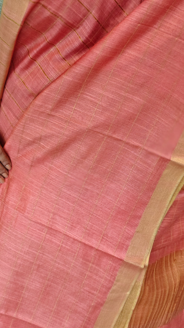 Peach checked bagalpuri silk saree - BPR3