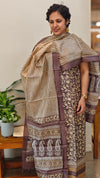 Dark mauve and off white printed tussar silk suit