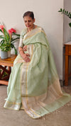 Mint green linen silk saree - DR42