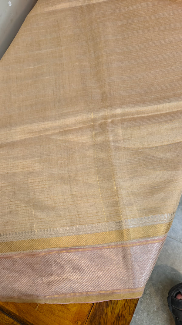 Rosy beige linen saree - DR42