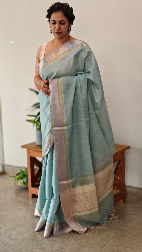 Powder blue linen silk saree - DR42