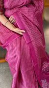 Dark pink lined noil tussar with cross stitch embroidery - S122