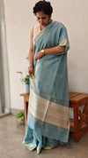 Stone blue linen silk saree - DR42