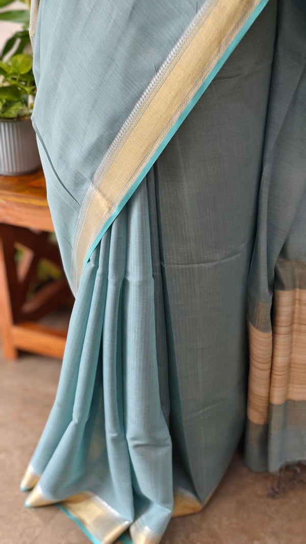 Stone blue linen silk saree - DR42