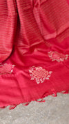 Red lined noil tussar silk saree - S122