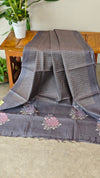 Grey lined noil tussar silk saree - S122