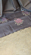 Grey lined noil tussar silk saree - S122