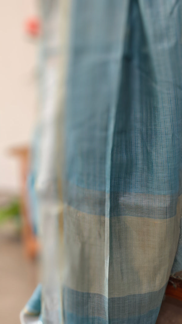 Aegean blue linen silk saree - DR42