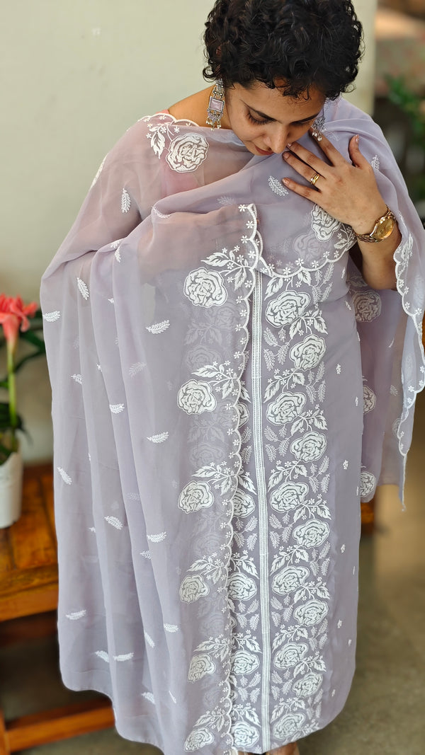 Lavender embroidered georgette salwar suit - CM35