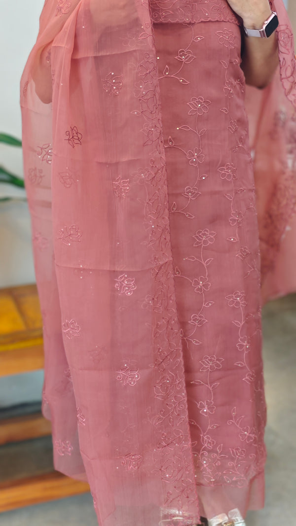 Dusty Peach Crushed organza embroidered suit - LMC18