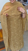 Dusty Mustard Crushed Organza Embroidered Suit - LMC18