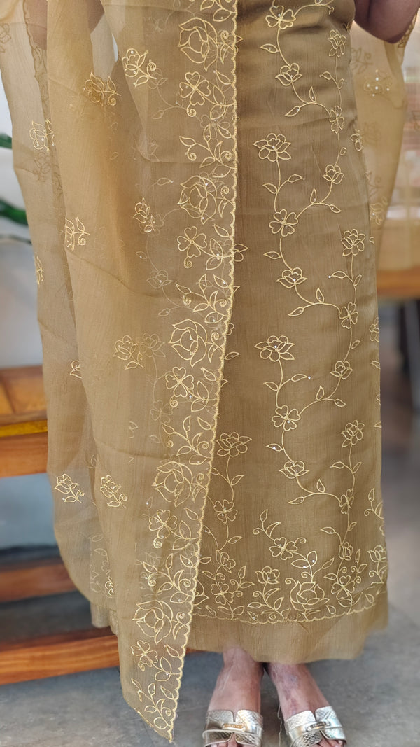 Dusty Mustard Crushed Organza Embroidered Suit - LMC18