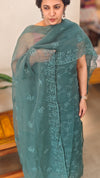 Turquoise Crushed Organza Embroidered Suit - LMC18