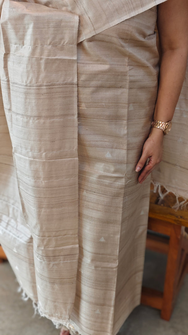 Beige pure desi tussar silk suit