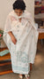 Off white and teal applique net kota suit
