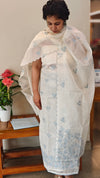 Off White and powder blue Applique net kota suit