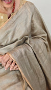 Slate Grey checked tussar silk saree - 25RP