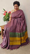 Purple checked tussar silk saree - 25RP