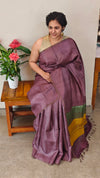 Purple checked tussar silk saree - 25RP