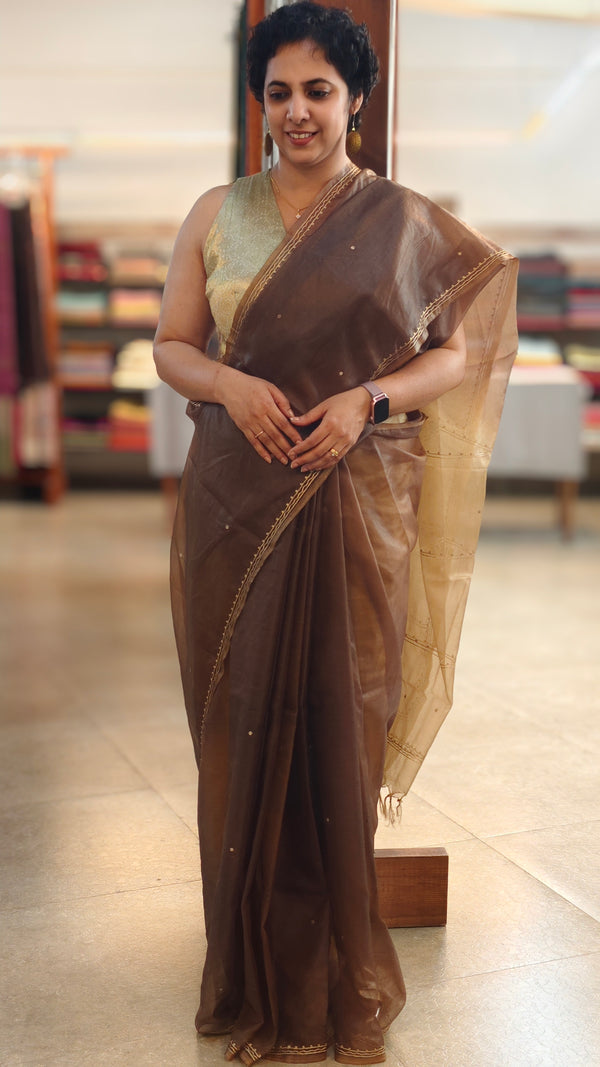 Dark Brown Organza saree- TD16