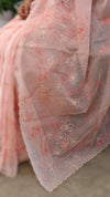 Peach embroidered net kota saree - WQ80