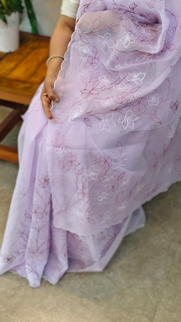 Lavender embroidered net kota saree -WQ80