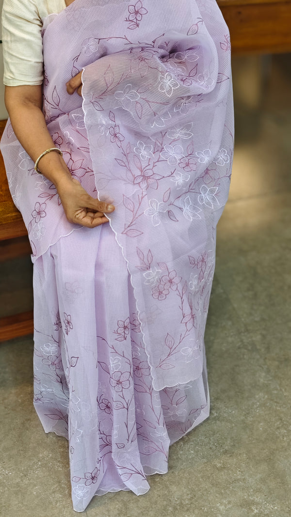 Lavender embroidered net kota saree -WQ80