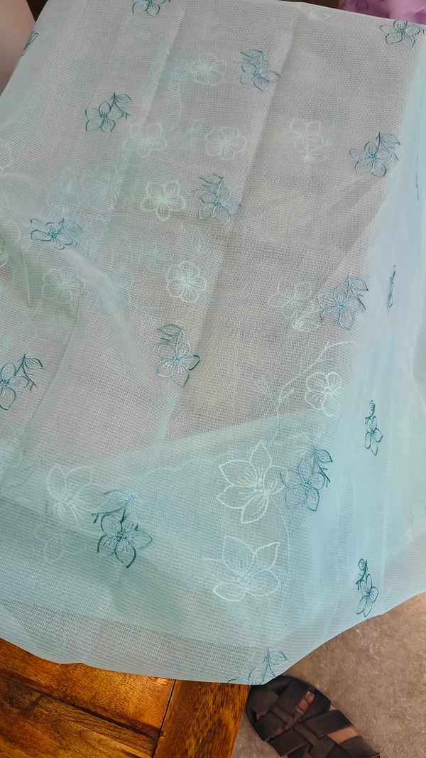 Teal blue embroidered net kota saree - WQ80