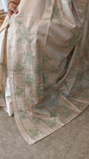 Beige and pista green pure handloom desi tussar silk saree - 692T
