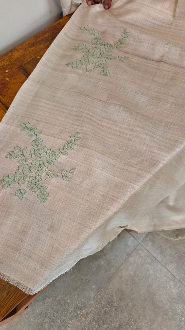 Beige and pista green pure handloom desi tussar silk saree - 692T
