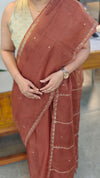 Caramel Brown Organza saree - TD16