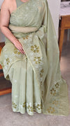 Sage Green mal chanderi Appique saree - MLK9 - G1
