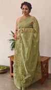 Sage green mal chanderi applique saree - MLK9 - G2