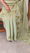 Sage green mal chanderi applique saree - MLK9 - G3