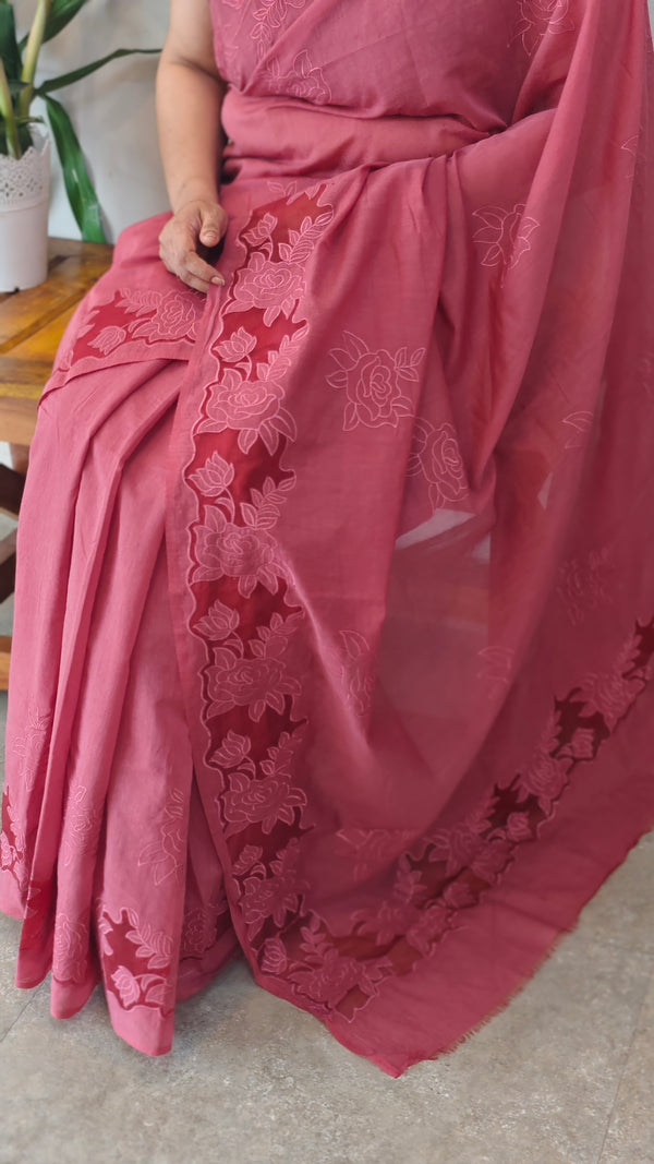 Maroon mal chanderi saree with applique - MLK9 - GA