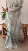 Ice Blue and silver tissue silk saree - 2M83