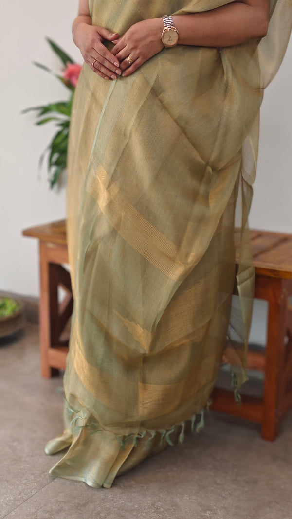 Sage Green and golden tissue silk saree -2M83