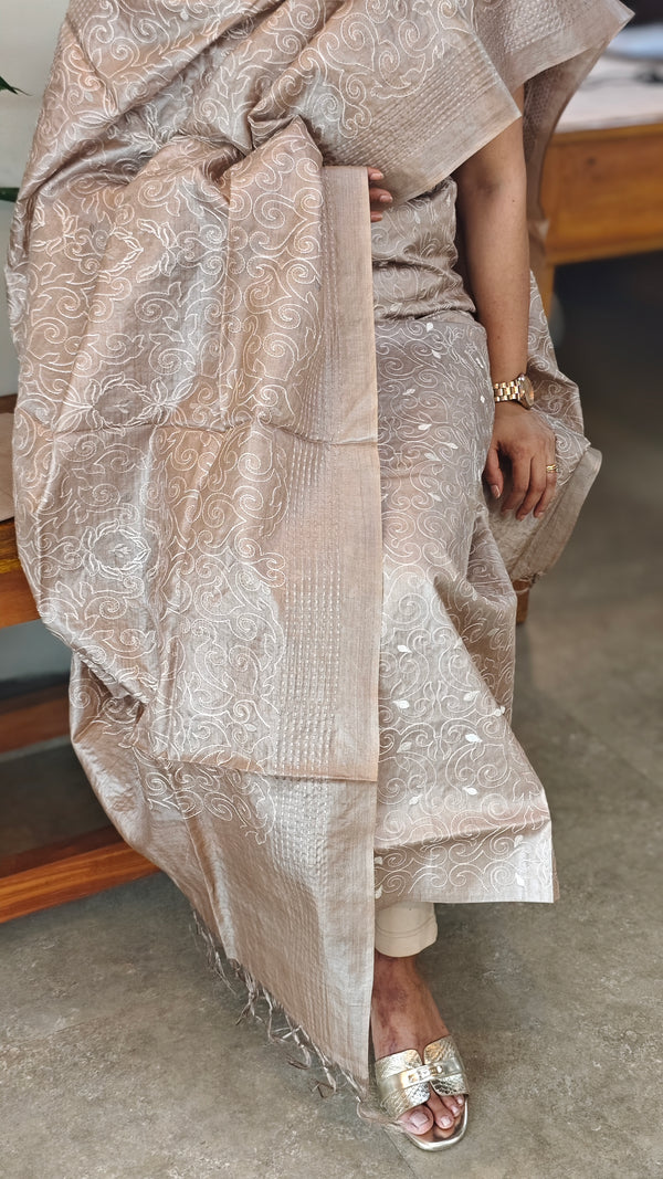 Taupe shade tussar silk suit