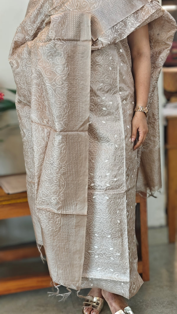 Taupe shade tussar silk suit