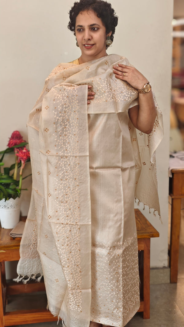 Beige tussar silk suit