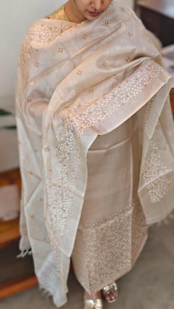 Beige tussar silk suit