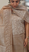 Dark beige tussar silk suit