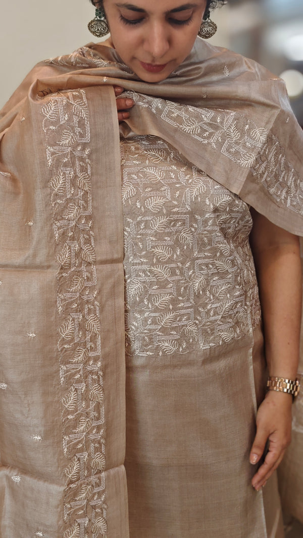 Dark beige tussar silk suit
