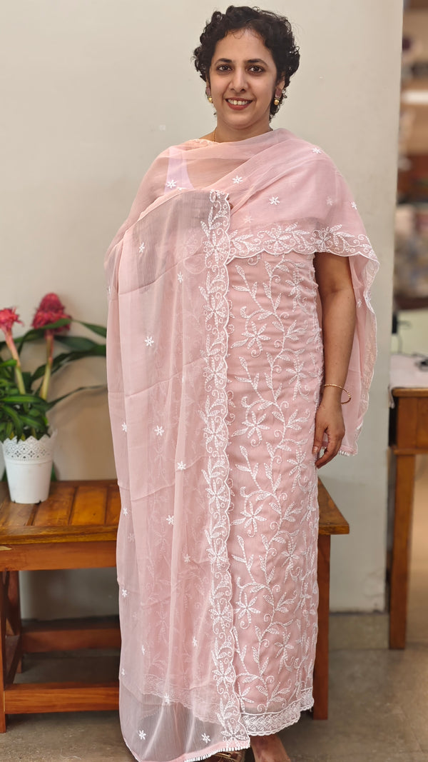 Pastel Peach crepe georgette embroidered suit - ECK3