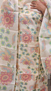 Off white printed tussar silk suit - M1