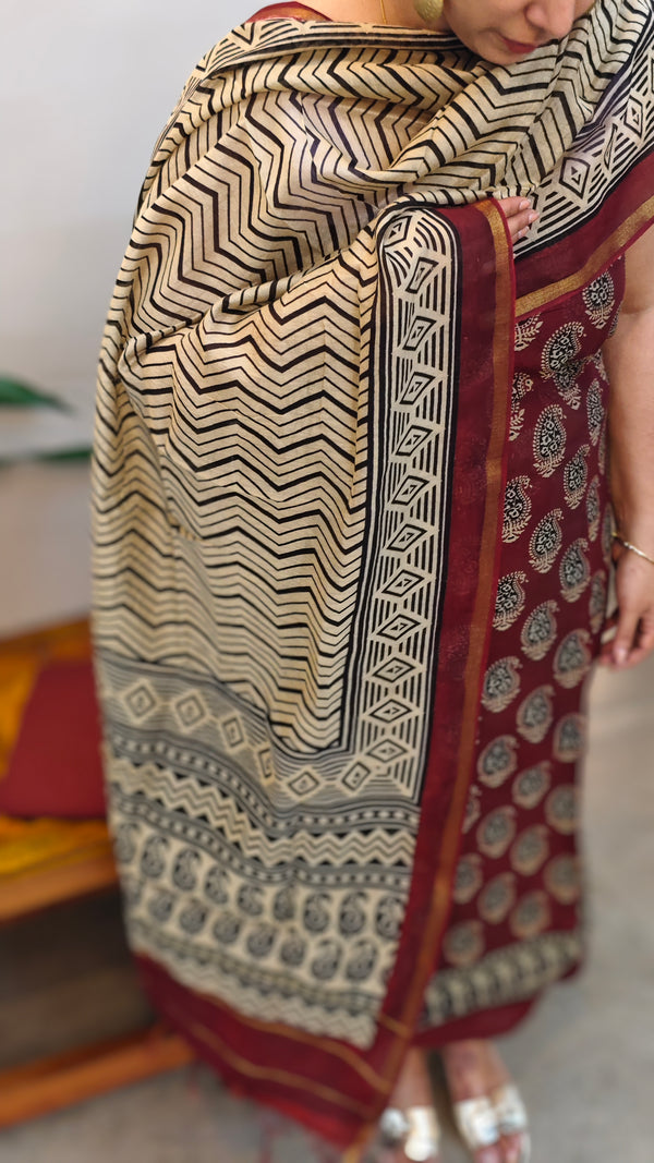 Maroon and beige chanderi salwar suit