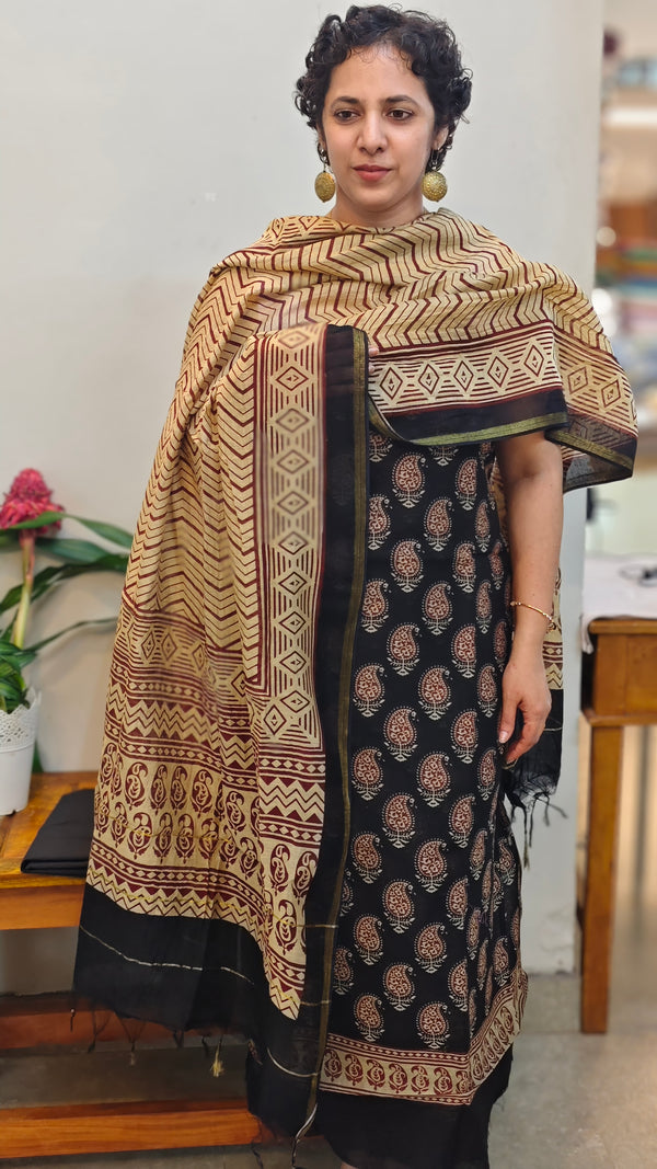 Black and beige chanderi suit