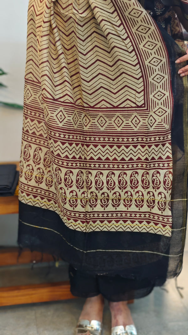 Black and beige chanderi suit